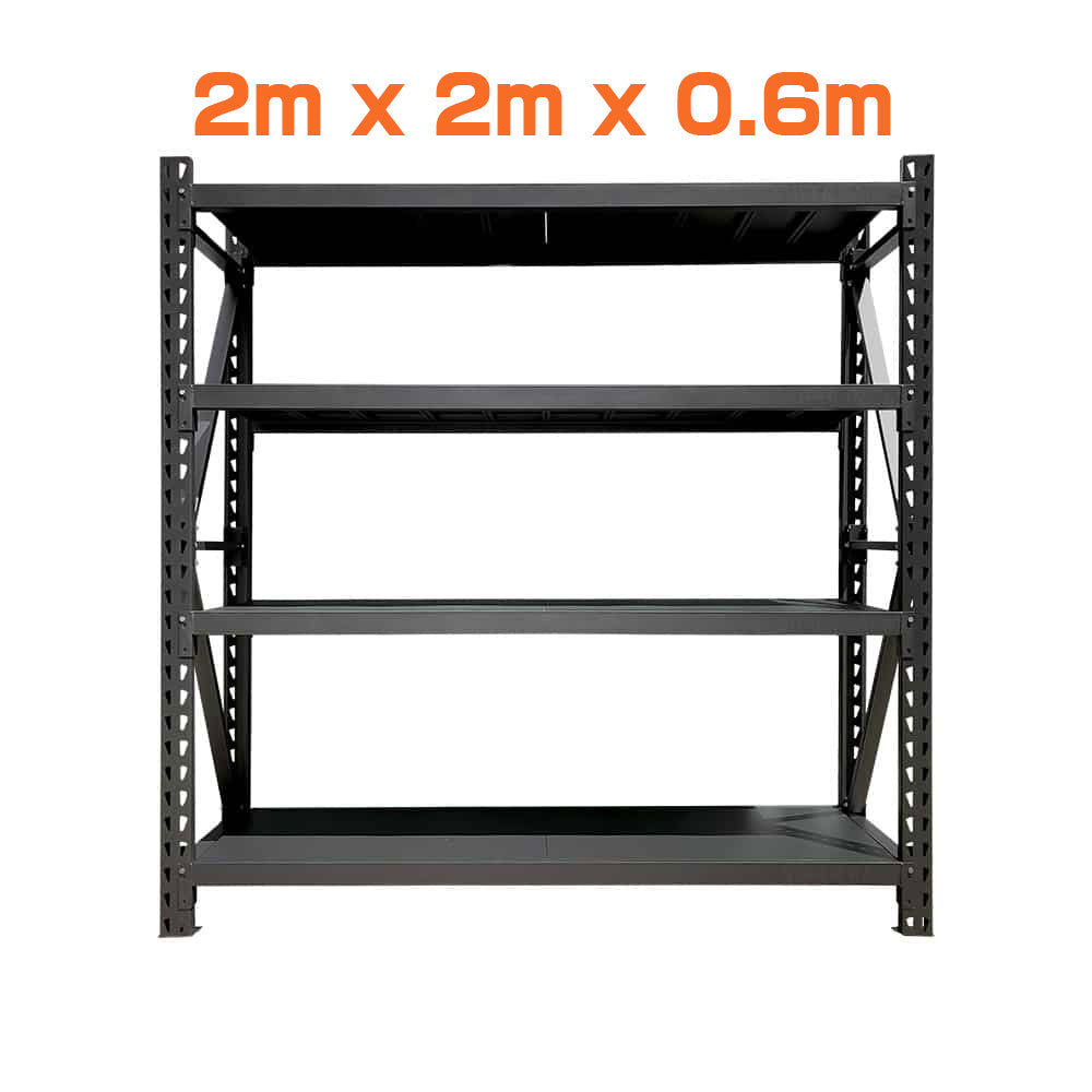 Matt Black Garage Long Span Shelving Units - Boltless Steel Racking Storage Shelves-2000x2000x600/800kg-DRY-Venture