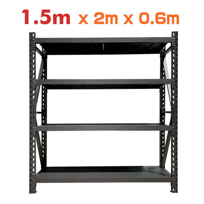 1.5M x 2M x 0.6M Matt Black Garage Industrial Shelving Units - Steel Racking Storage Shelves-800kg-DRY-Venture