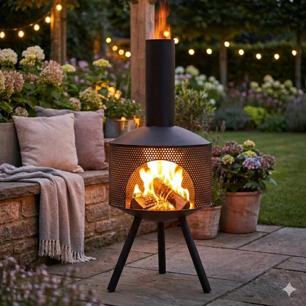 Steel firepit with chimney