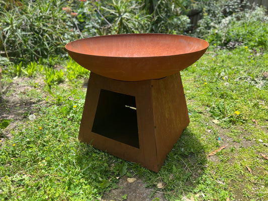 Large 80cm Wok Style Firepit with Tapered Base can store firewood