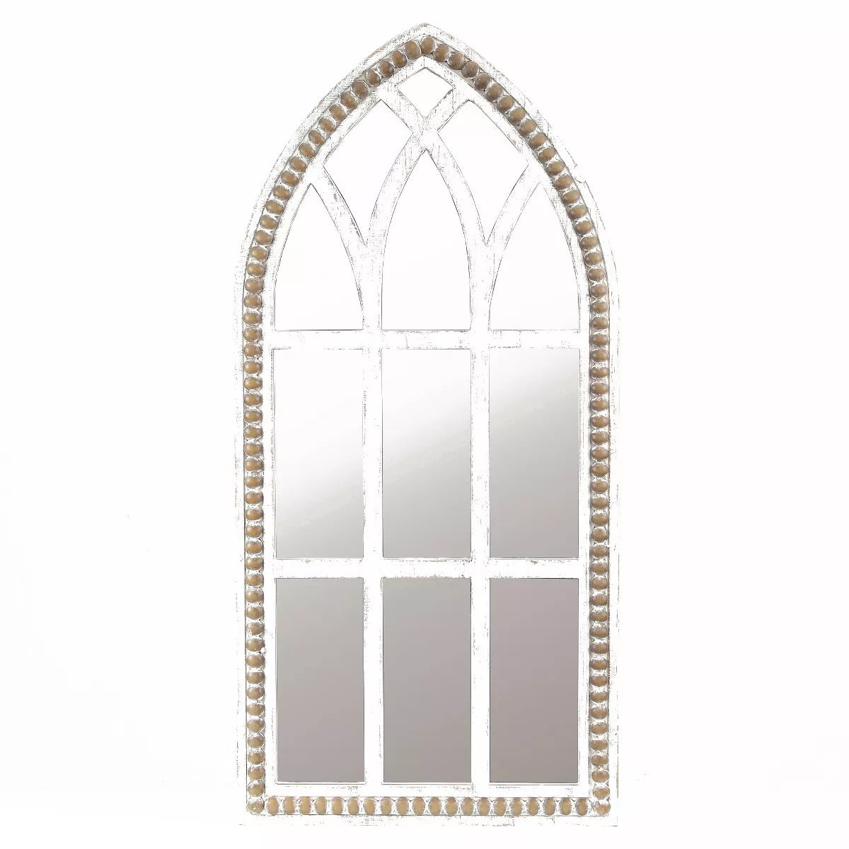 Rustic White and Brown Wood Cathedral Wall Mirror