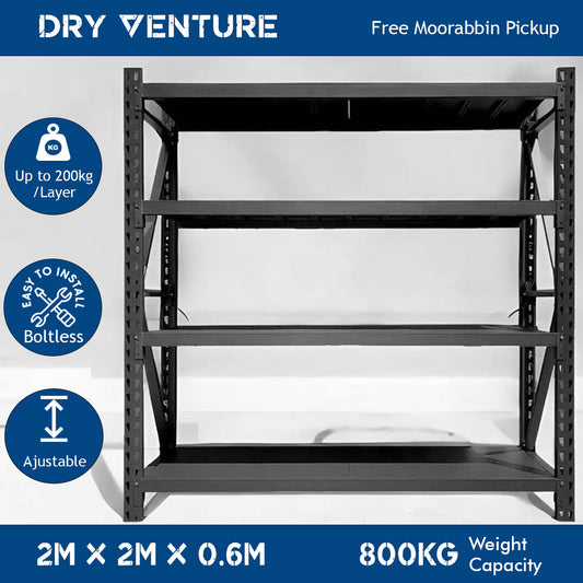Matt Black Garage Industrial Shelving Units - Steel Racking Storage Shelves-2000x2000x600/800kg-DRY-Venture