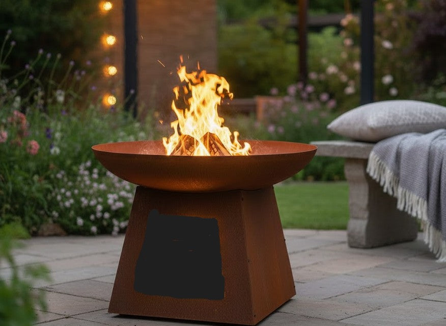 Large 80cm Wok Style Firepit with Tapered Base can store firewood
